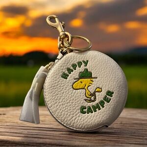 Coach X Peanuts Circular Pouch Bag Charm Woodstock Coin Wallet Purse Keychain